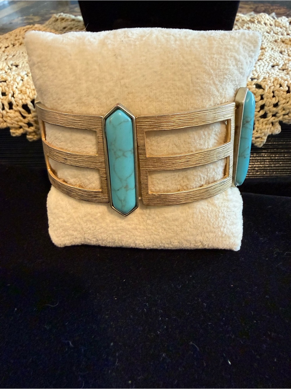 Turquoise Stone Gold Tone Cuff Bracelet